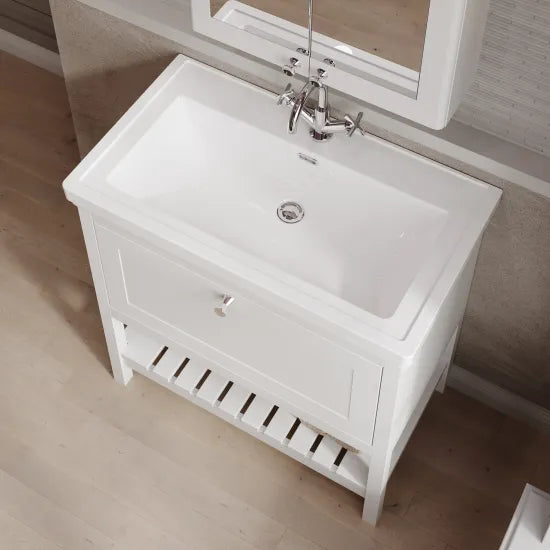 Old London Bexley 800mm Freestanding Vanity Unit & Basin, 1 Drawer Pure White BEX127A LS2