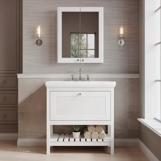 Old London Bexley 800mm Freestanding Vanity Unit & Basin, 1 Drawer Pure White BEX127B LS1