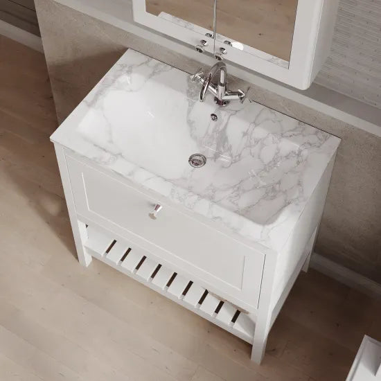 Old London Bexley 800mm Freestanding Vanity Unit & Basin, 1 Drawer Pure White BEX127Q LS2