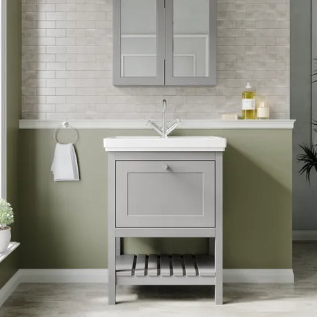 Old London Bexley 600mm Freestanding Vanity Unit & Basin, 1 Drawer Cool Grey BEX225A LS1