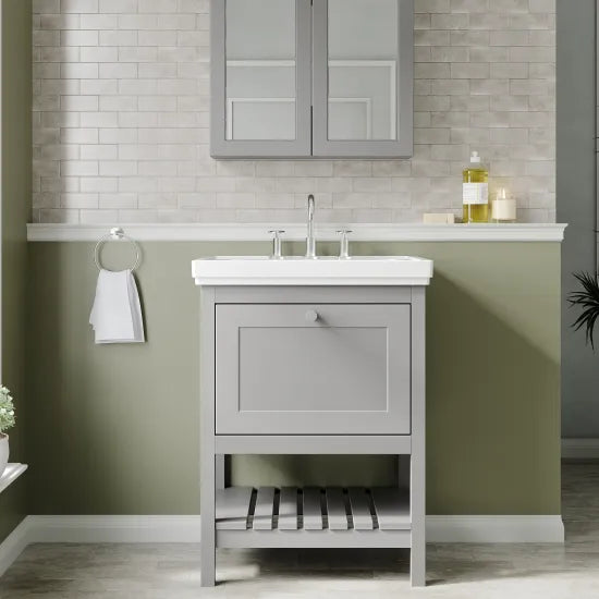 Old London Bexley 600mm Freestanding Vanity Unit & Basin, 1 Drawer Cool Grey BEX225B LS1