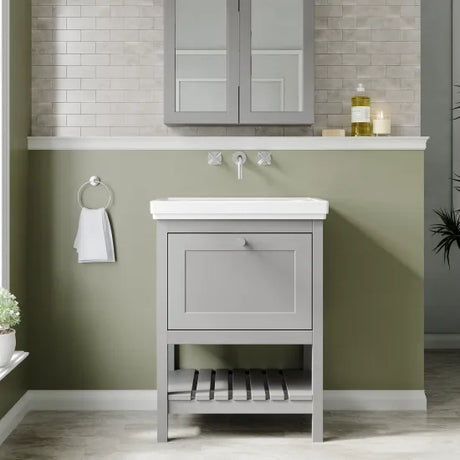 Old London Bexley 600mm Freestanding Vanity Unit & Basin, 1 Drawer Cool Grey BEX225H LS1