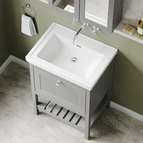 Old London Bexley 600mm Freestanding Vanity Unit & Basin, 1 Drawer Cool Grey BEX225H LS2