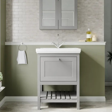 Old London Bexley 600mm Freestanding Vanity Unit & Basin, 1 Drawer Cool Grey BEX225L LS1