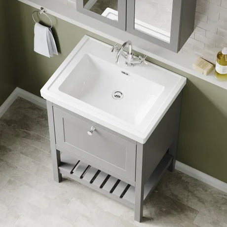 Old London Bexley 600mm Freestanding Vanity Unit & Basin, 1 Drawer Cool Grey BEX225L LS2