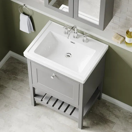 Old London Bexley 600mm Freestanding Vanity Unit & Basin, 1 Drawer Cool Grey BEX225M LS2