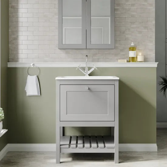 Old London Bexley 600mm Freestanding Vanity Unit & Basin, 1 Drawer Cool Grey BEX225P LS1