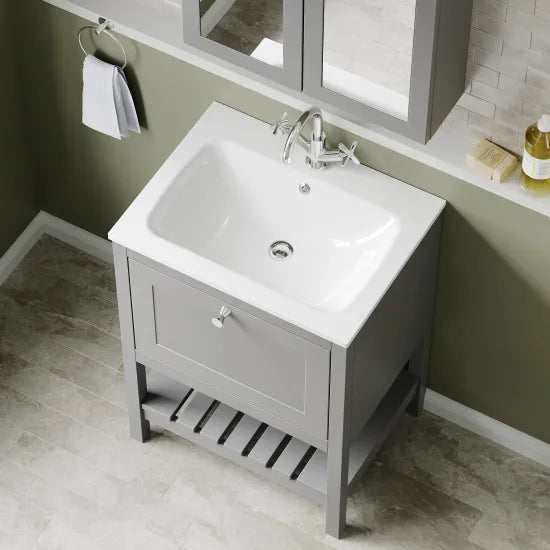 Old London Bexley 600mm Freestanding Vanity Unit & Basin, 1 Drawer Cool Grey BEX225P LS2