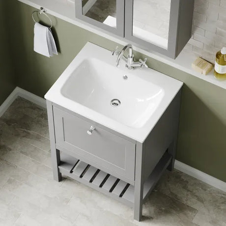 Old London Bexley 600mm Freestanding Vanity Unit & Basin, 1 Drawer Cool Grey BEX225P LS2