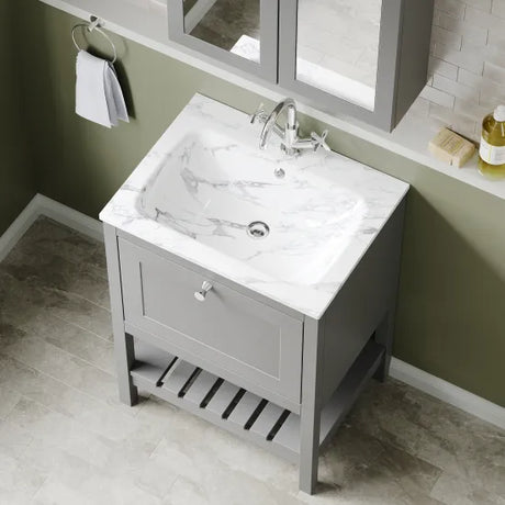 Old London Bexley 600mm Freestanding Vanity Unit & Basin, 1 Drawer Cool Grey BEX225Q LS2