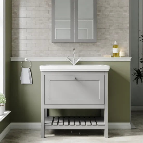 Old London Bexley 800mm Freestanding Vanity Unit & Basin, 1 Drawer Cool Grey BEX227A LS1