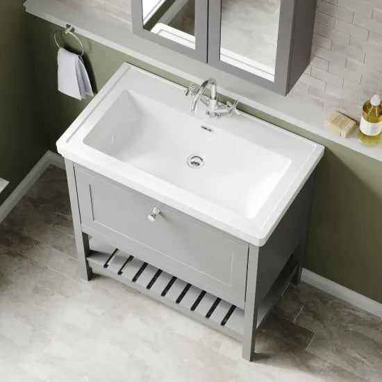 Old London Bexley 800mm Freestanding Vanity Unit & Basin, 1 Drawer Cool Grey BEX227A LS2