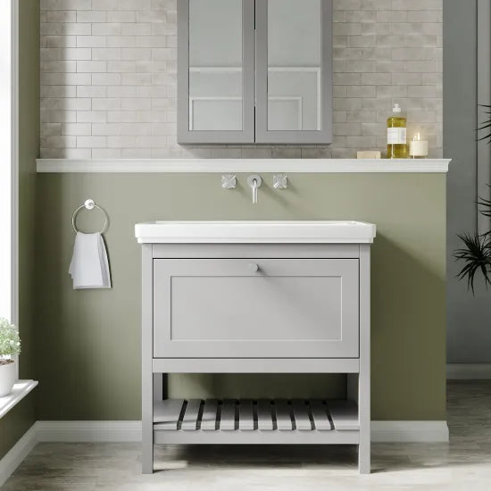 Old London Bexley 800mm Freestanding Vanity Unit & Basin, 1 Drawer Cool Grey BEX227H LS1