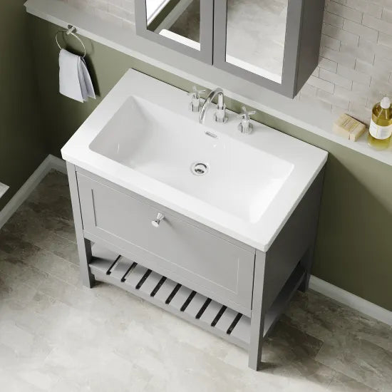 Old London Bexley 800mm Freestanding Vanity Unit & Basin, 1 Drawer Cool Grey BEX227M LS2