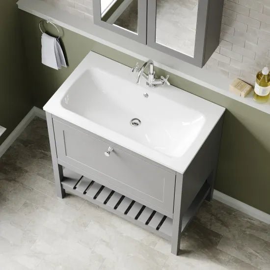 Old London Bexley 800mm Freestanding Vanity Unit & Basin, 1 Drawer Cool Grey BEX227P LS2