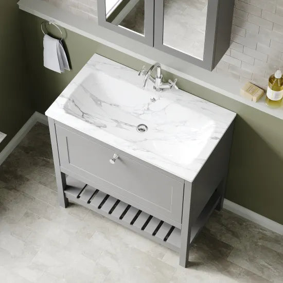 Old London Bexley 800mm Freestanding Vanity Unit & Basin, 1 Drawer Cool Grey BEX227Q LS2