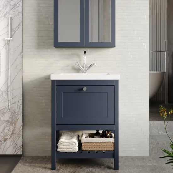 Old London Bexley 600mm Freestanding Vanity Unit & Basin, 1 Drawer Indigo Blue BEX325L LS1