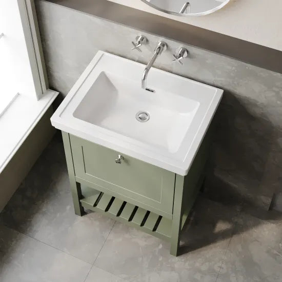 Old London Bexley 600mm Freestanding Vanity Unit & Basin, 1 Drawer Fern Green BEX825H LS2