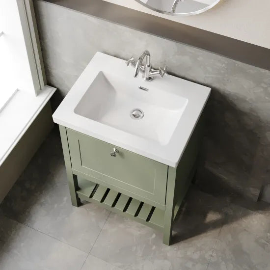 Old London Bexley 600mm Freestanding Vanity Unit & Basin, 1 Drawer Fern Green BEX825L LS2
