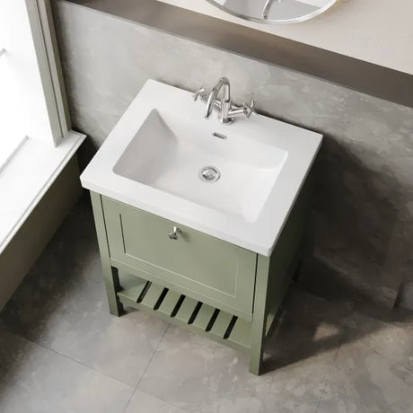 Old London Bexley 600mm Freestanding Vanity Unit & Basin, 1 Drawer Fern Green BEX825L LS2