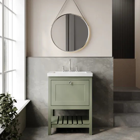 Old London Bexley 600mm Freestanding Vanity Unit & Basin, 1 Drawer Fern Green BEX825M LS1