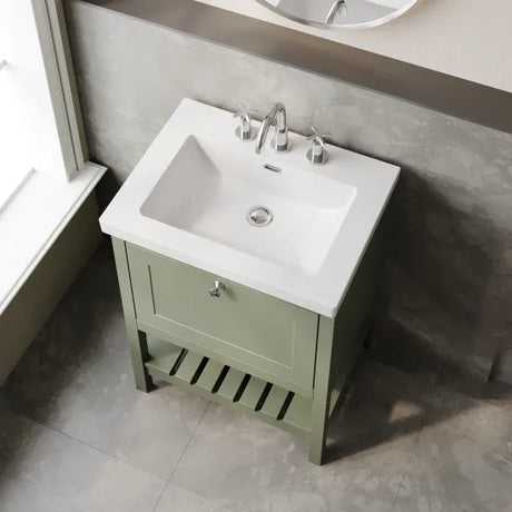 Old London Bexley 600mm Freestanding Vanity Unit & Basin, 1 Drawer Fern Green BEX825M LS2