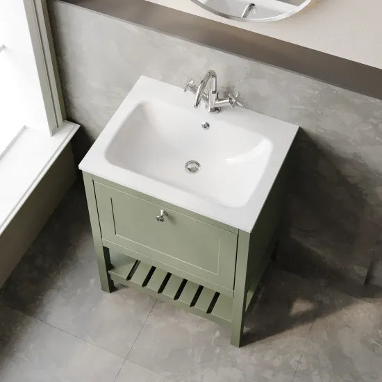 Old London Bexley 600mm Freestanding Vanity Unit & Basin, 1 Drawer Fern Green BEX825P LS2