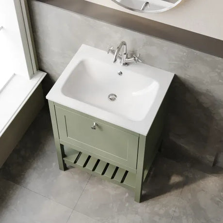 Old London Bexley 600mm Freestanding Vanity Unit & Basin, 1 Drawer Fern Green BEX825P LS2