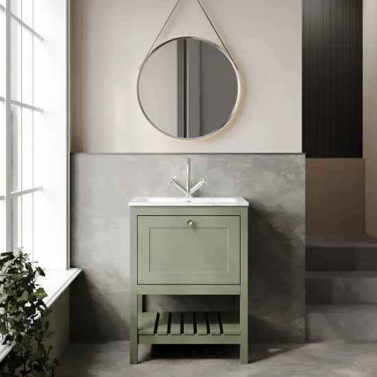 Old London Bexley 600mm Freestanding Vanity Unit & Basin, 1 Drawer Fern Green BEX825Q LS1