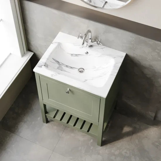 Old London Bexley 600mm Freestanding Vanity Unit & Basin, 1 Drawer Fern Green BEX825Q LS2