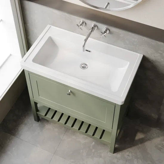 Old London Bexley 800mm Freestanding Vanity Unit & Basin, 1 Drawer Fern Green BEX827H LS2