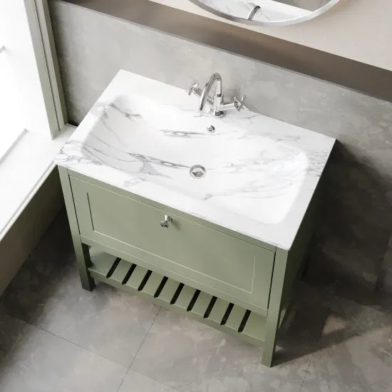 Old London Bexley 800mm Freestanding Vanity Unit & Basin, 1 Drawer Fern Green BEX827Q LS1