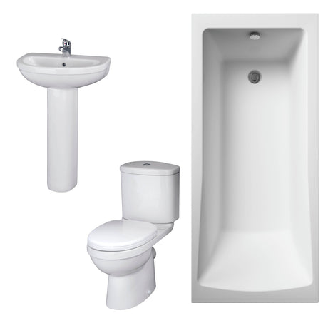Nuie Ivo Bathroom Suite - Square Single Ended 1700x700mm Bath - WC - Basin BMSUITE101