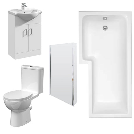Nuie Fay Complete Bathroom Suite - WC - Shower Bath LH - 550mm Wide Basin Vanity Unit BMSUITE106
