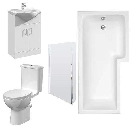 Nuie Fay Complete Bathroom Suite - WC - Shower Bath RH - 550mm Wide Basin Vanity Unit BMSUITE107