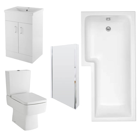 Nuie Bliss Complete Bathroom Suite - WC - Shower Bath LH - 500mm Wide Basin Vanity Unit BMSUITE108
