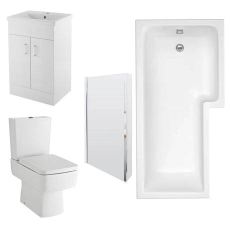 Nuie Bliss Complete Bathroom Suite - WC - Shower Bath RH - 500mm Wide Basin Vanity Unit BMSUITE109