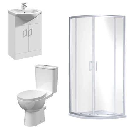 Nuie Fay En Suite Bathroom - WC - Shower Enclosure 900x900 - 550mm Wide Basin Vanity Unit BMSUITE110