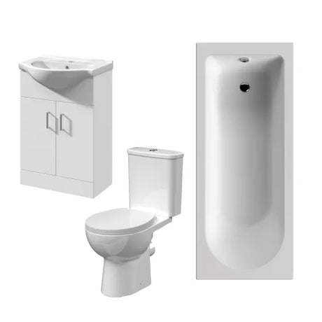 Bathmegastore Bathroom Suite - Round Single Ended 1700x700mm Bath - WC - Vanity Basin 550mm BMSUITE114