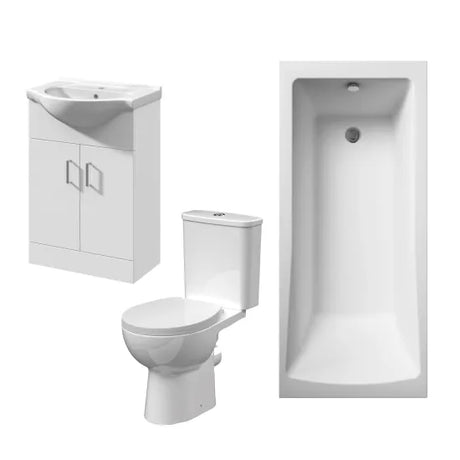 Bathmegastore Bathroom Suite - Square Single Ended 1700x700mm Bath - WC - Vanity Basin 550mm BMSUITE115