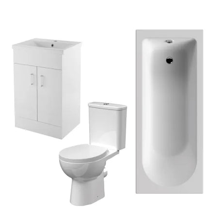 Bathmegastore Bathroom Suite - Round Single Ended 1700x700mm Bath - WC - Vanity Basin 500mm BMSUITE116