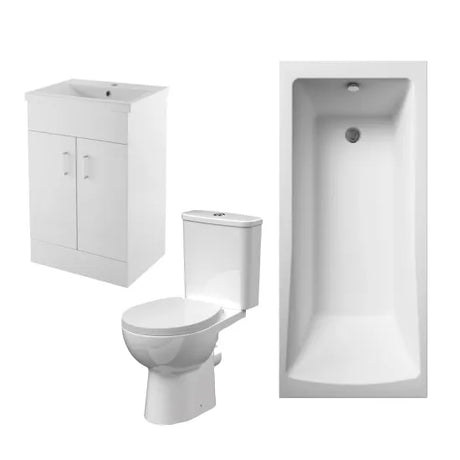 Bathmegastore Bathroom Suite - Square Single Ended 1700x700mm Bath - WC - Vanity Basin 500mm BMSUITE117