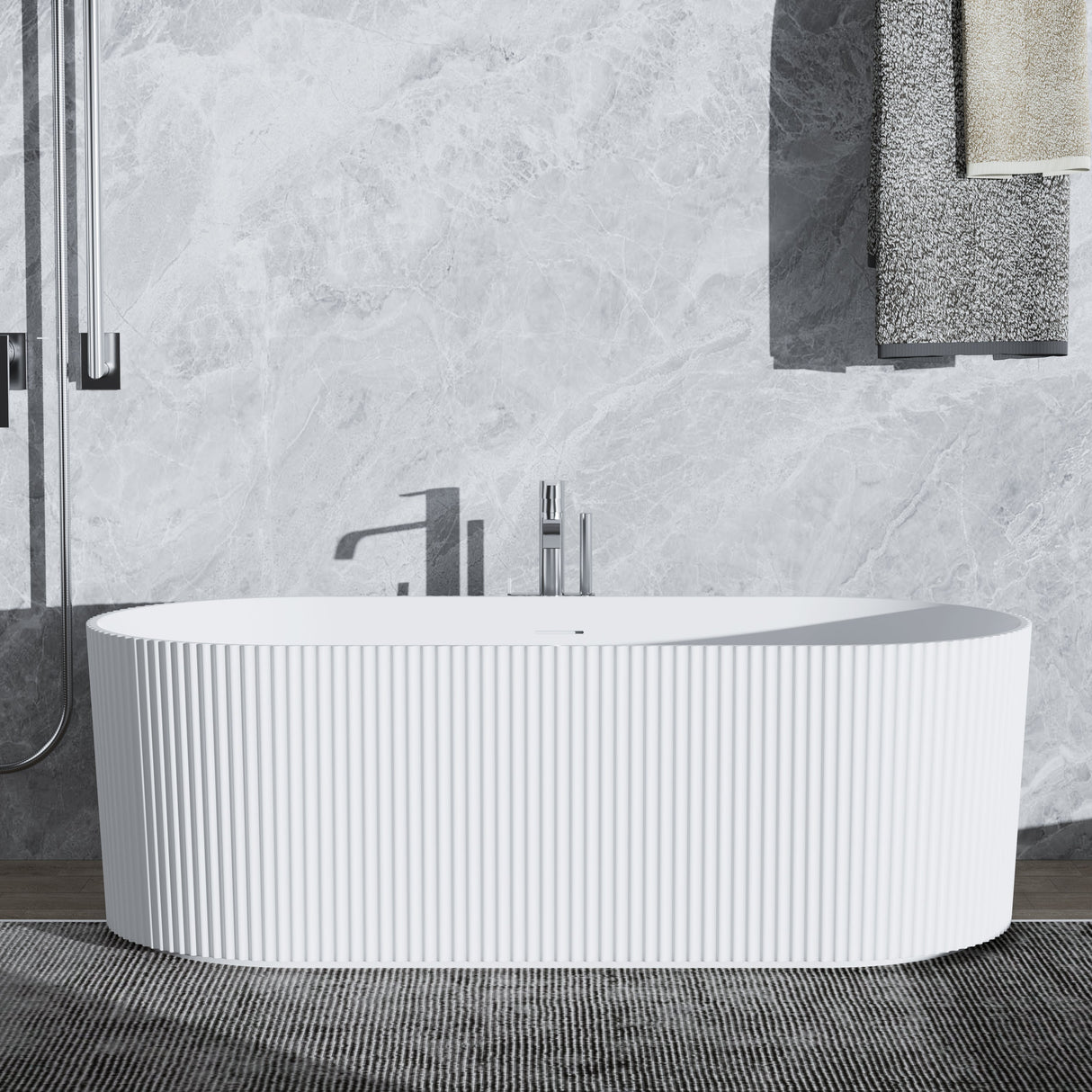 Bathmegastore Ginger Acrylic Rippled Freestanding Bath L1700 x W800mm Polished White BMGINGER-BATH-WHITE-1700-WASTE-WHITE LS0