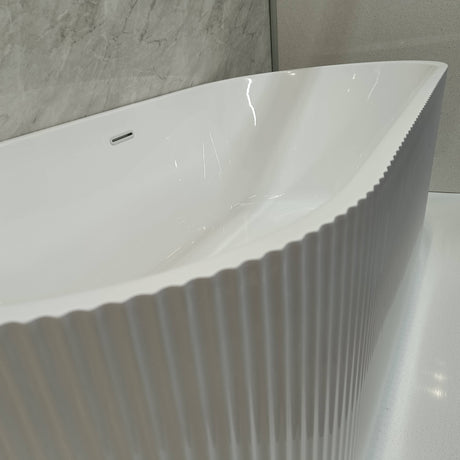 Bathmegastore Ginger Acrylic Rippled Freestanding Bath L1700 x W800mm Polished White BMGINGER-BATH-WHITE-1700-WASTE-WHITE LS1