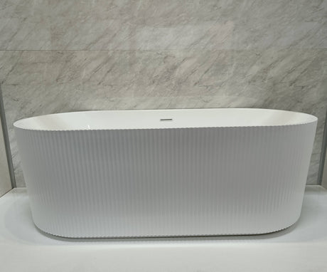 Bathmegastore Ginger Acrylic Rippled Freestanding Bath L1700 x W800mm Polished White BMGINGER-BATH-WHITE-1700-WASTE-WHITE LS5