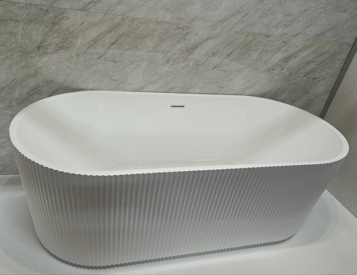 Bathmegastore Ginger Acrylic Rippled Freestanding Bath L1700 x W800mm Polished White BMGINGER-BATH-WHITE-1700-WASTE-WHITE LS8