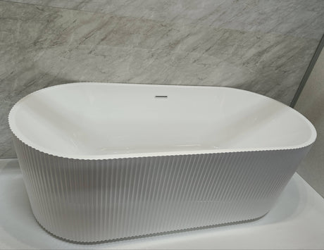 Bathmegastore Ginger Acrylic Rippled Freestanding Bath L1700 x W800mm Polished White BMGINGER-BATH-WHITE-1700-WASTE-WHITE LS8