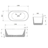 Bathmegastore Ginger Acrylic Rippled Freestanding Bath L1700 x W800mm Polished White BMGINGER-BATH-WHITE-1700-WASTE-WHITE LD
