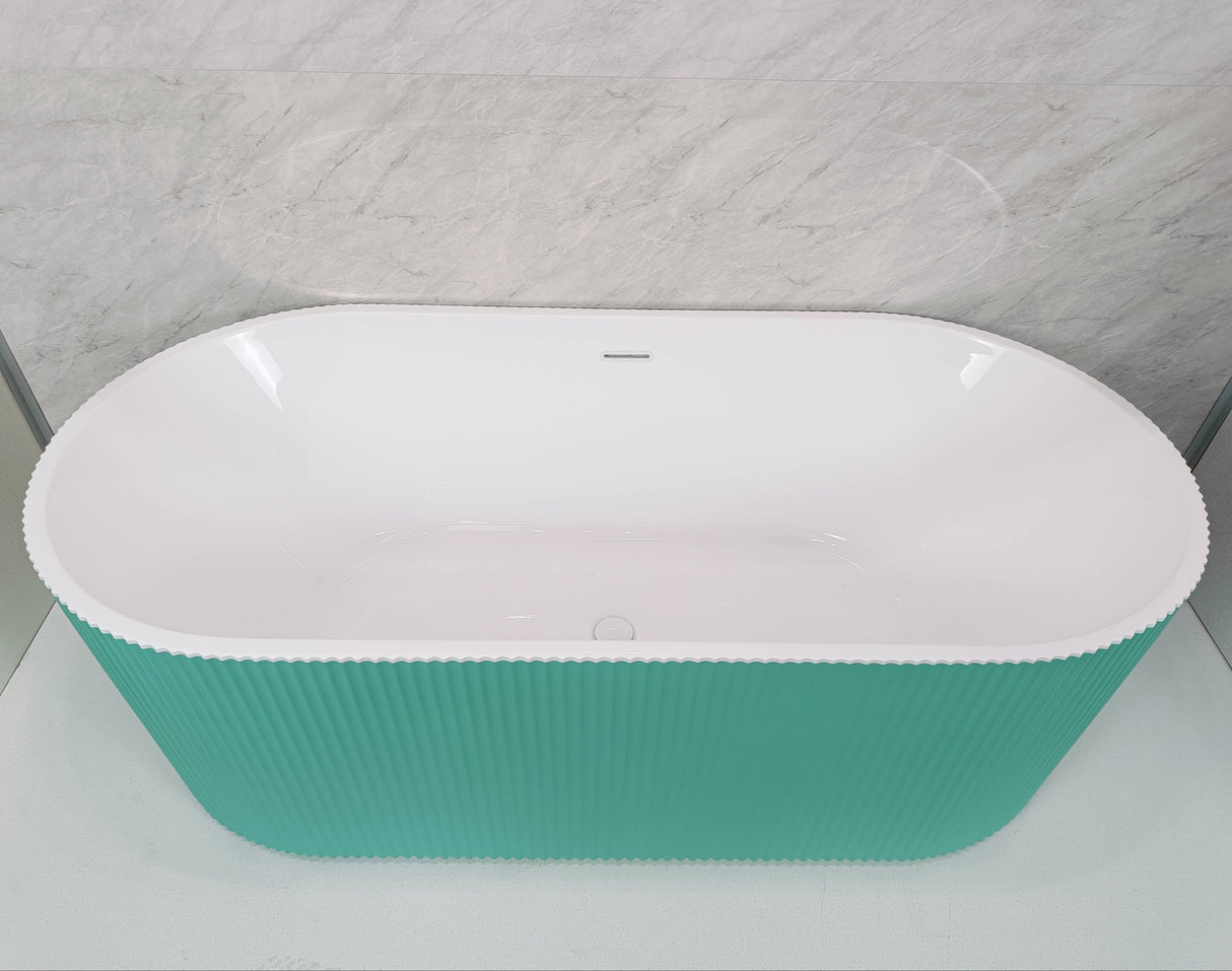 Bathmegastore Ginger Acrylic Rippled Freestanding Bath L1700 x W800mm Painted Eggshell BMGINGER-BATH-PAINTED-1700-WASTE-WHITE LS11