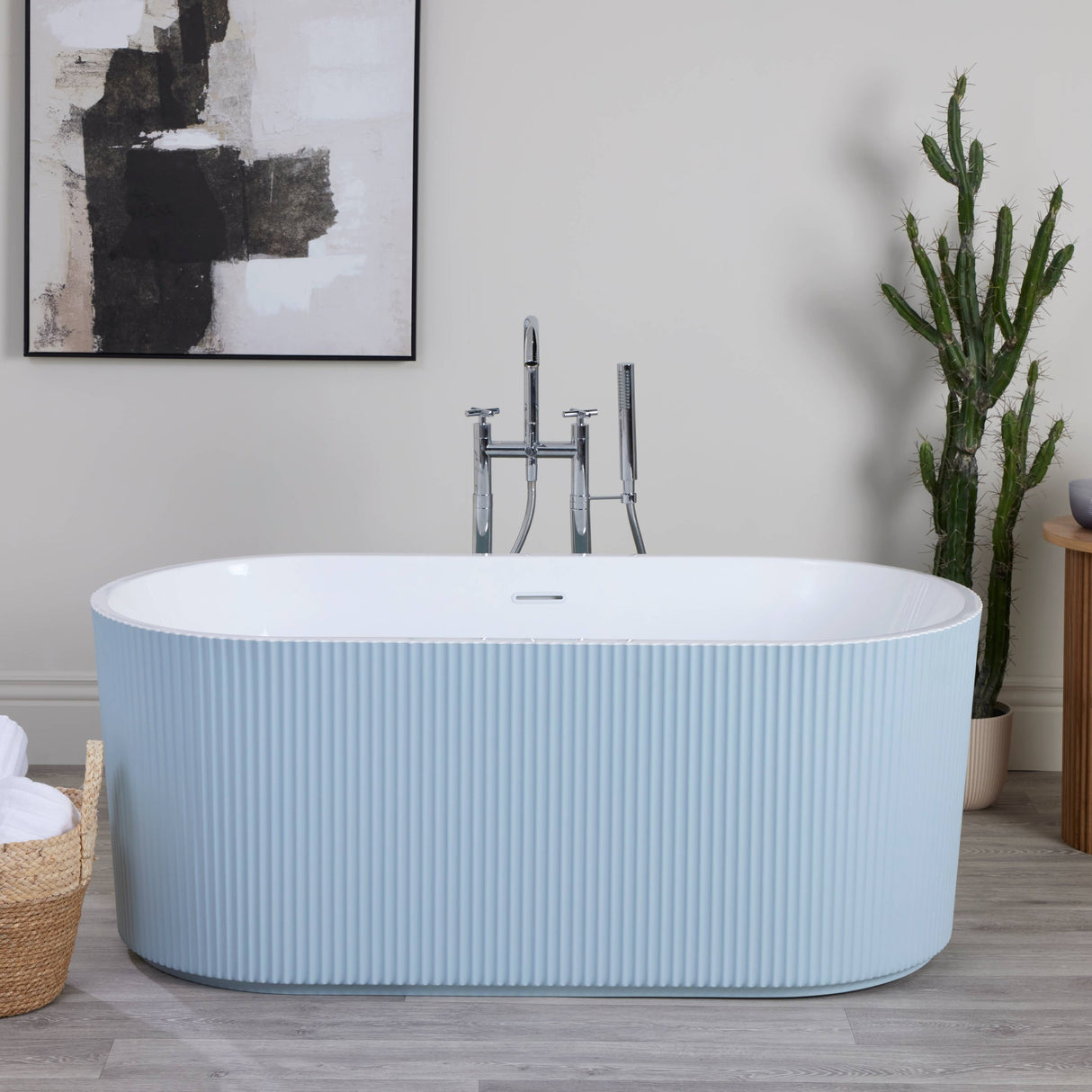 Bathmegastore Ginger Acrylic Rippled Freestanding Bath L1700 x W800mm Painted Eggshell BMGINGER-BATH-PAINTED-1700-WASTE-WHITE LS2